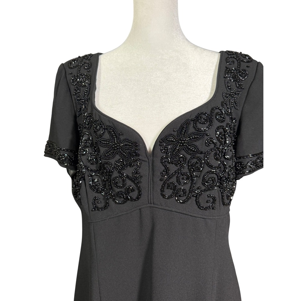 Liz Claiborne Night Black Beaded Sweetheart Maxi Dress Gown Size 12 Formal Slit